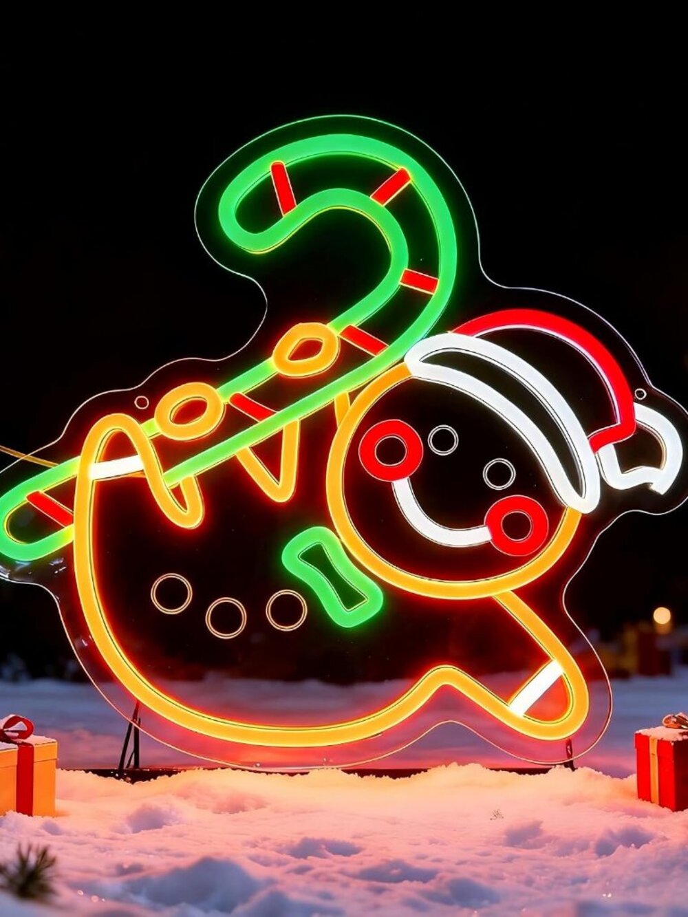 NEW Gingerbread Man Candy Cane LED Neon Sign Christmas Holiday Wall Decor